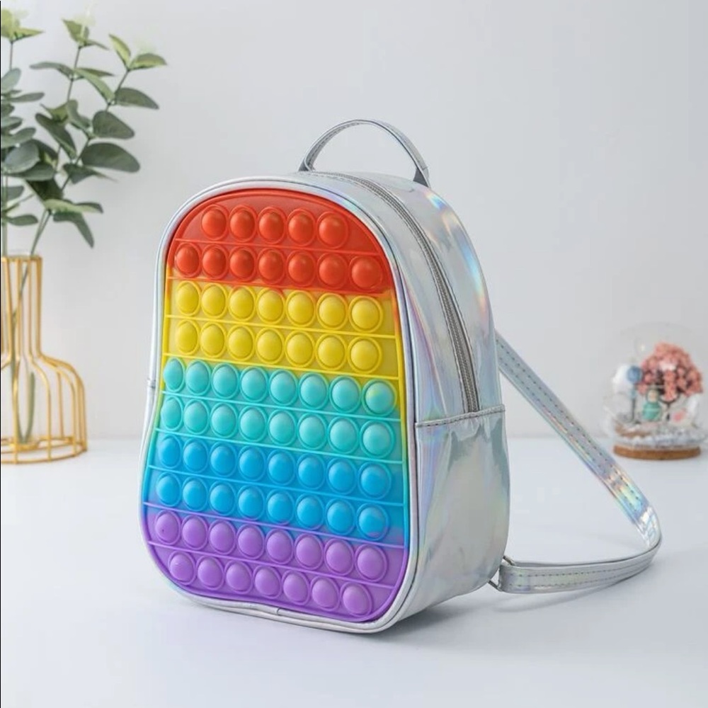 Girls Holographic Backpack with Multi Color Bubble Design OS New - Picture 1 of 5